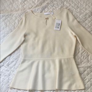 NWT Hugo Boss keyhole peplum sweater blouse, sz XL